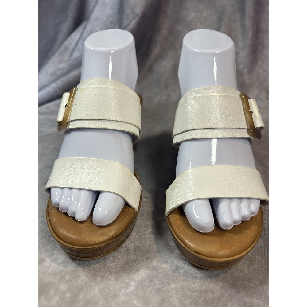 Lottini Italy White Leather Platform Wedge Sandals Women's Size 6.5